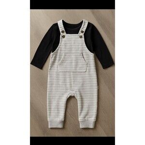 Little Sleepies white and grey overalls and black long sleeve bodysuit 12-18